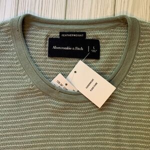 Abercrombie & Fitch Featherweight Sage Green & White Stripe Short-Sleeve Top L